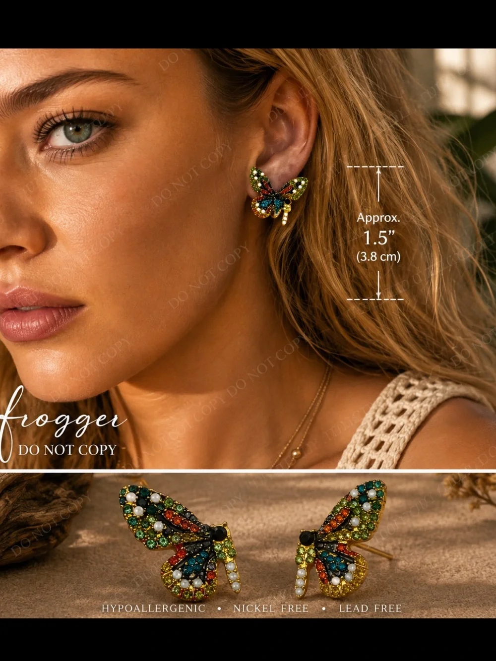 🦋 Free People hypoallergenic crystal butterfly studs 🦋
